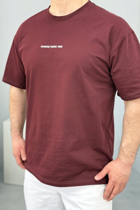 CHANGE TAKES TIME WRITTING MEN T-SHIRT BURGUNDY/VISHNJE 