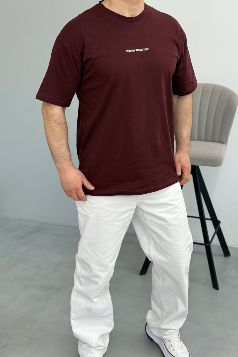 CHANGE TAKES TIME WRITTING MEN T-SHIRT BURGUNDY/VISHNJE - 2