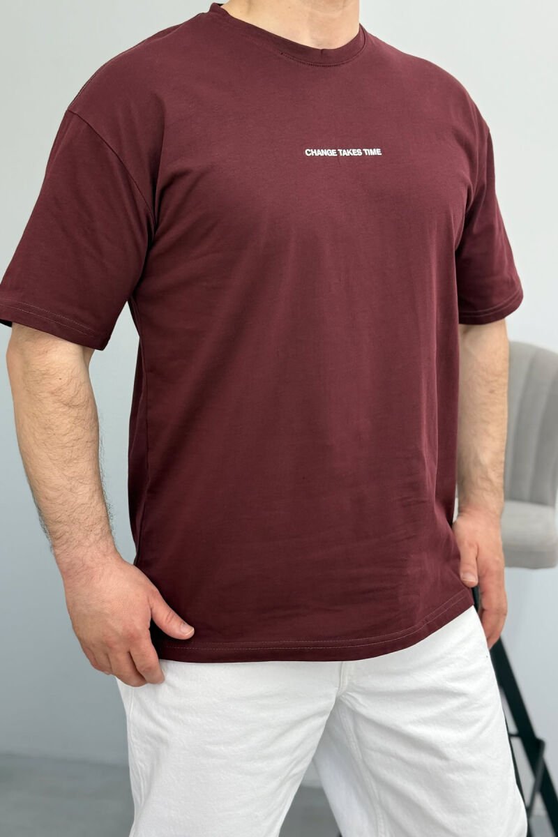 CHANGE TAKES TIME WRITTING MEN T-SHIRT BURGUNDY/VISHNJE - 4