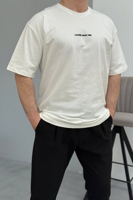 CHANGE TAKES TIME WRITTING MEN T-SHIRT WHITE-E BARDHE - KLAUDIO FASHION