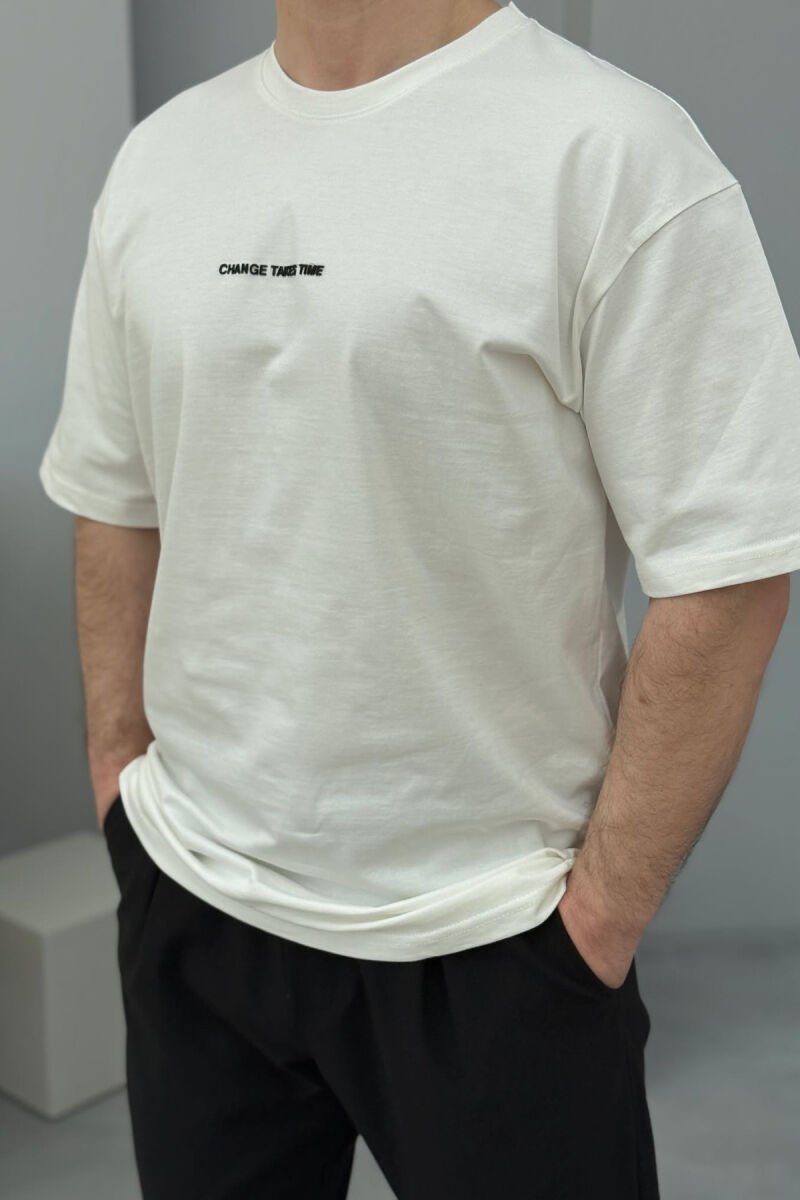 CHANGE TAKES TIME WRITTING MEN T-SHIRT WHITE-E BARDHE - 3