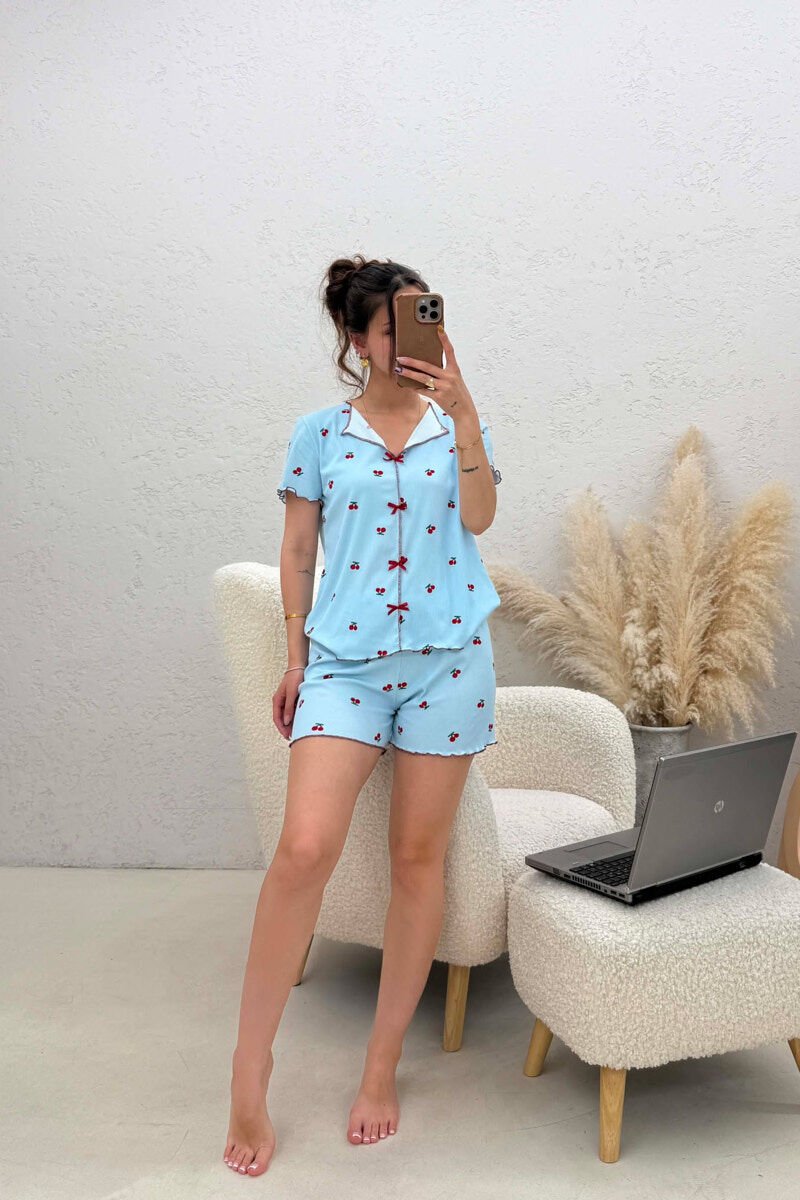 CHERRY DESIGN SHIRT + SHORTS WOMEN PYJAMAS LIGHTBLUE/BZ - 1
