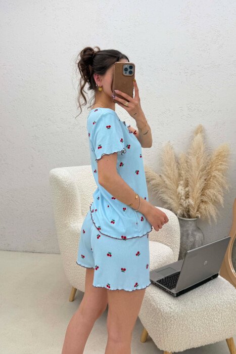 CHERRY DESIGN SHIRT + SHORTS WOMEN PYJAMAS LIGHTBLUE/BZ - 5