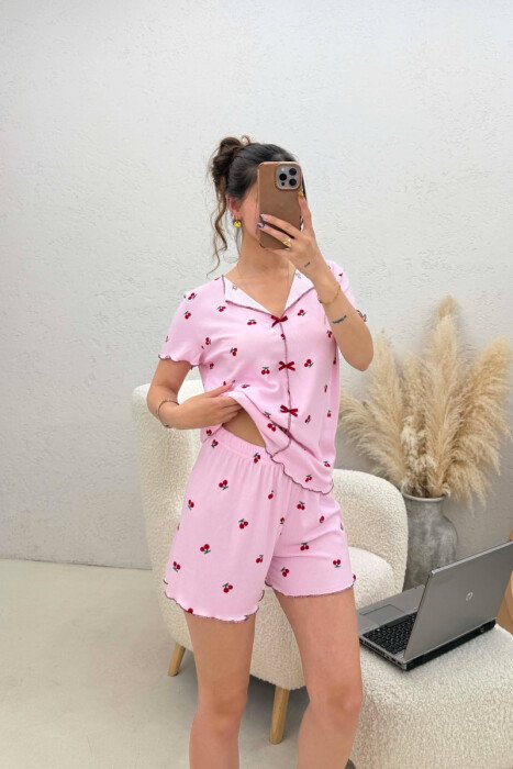 CHERRY DESIGN SHIRT + SHORTS WOMEN PYJAMAS PINK/ROZE - 5