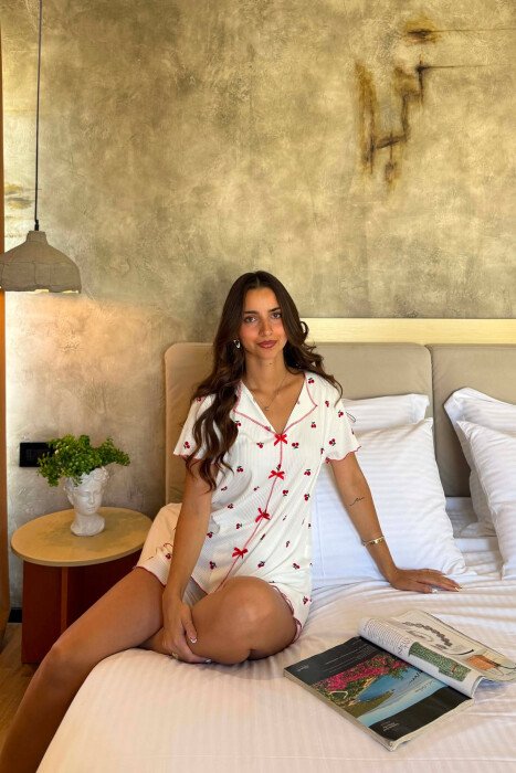 CHERRY DESIGN SHIRT + SHORTS WOMEN PYJAMAS WHITE-E BARDHE - 4
