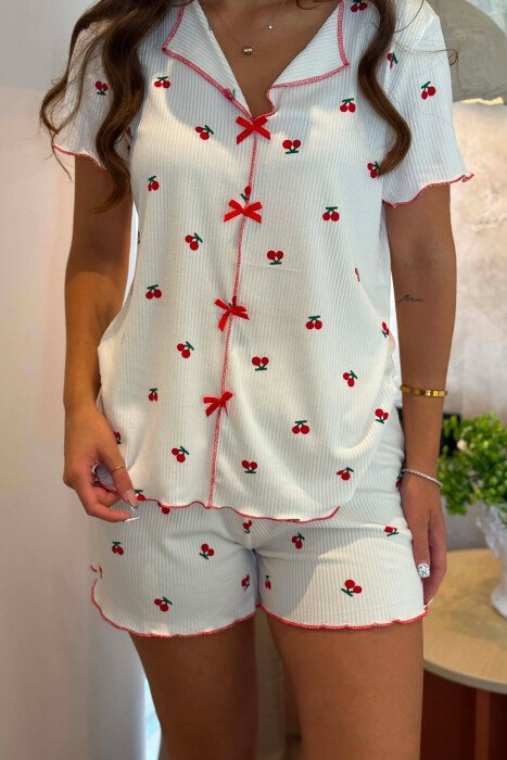 CHERRY DESIGN SHIRT + SHORTS WOMEN PYJAMAS WHITE-E BARDHE - 6