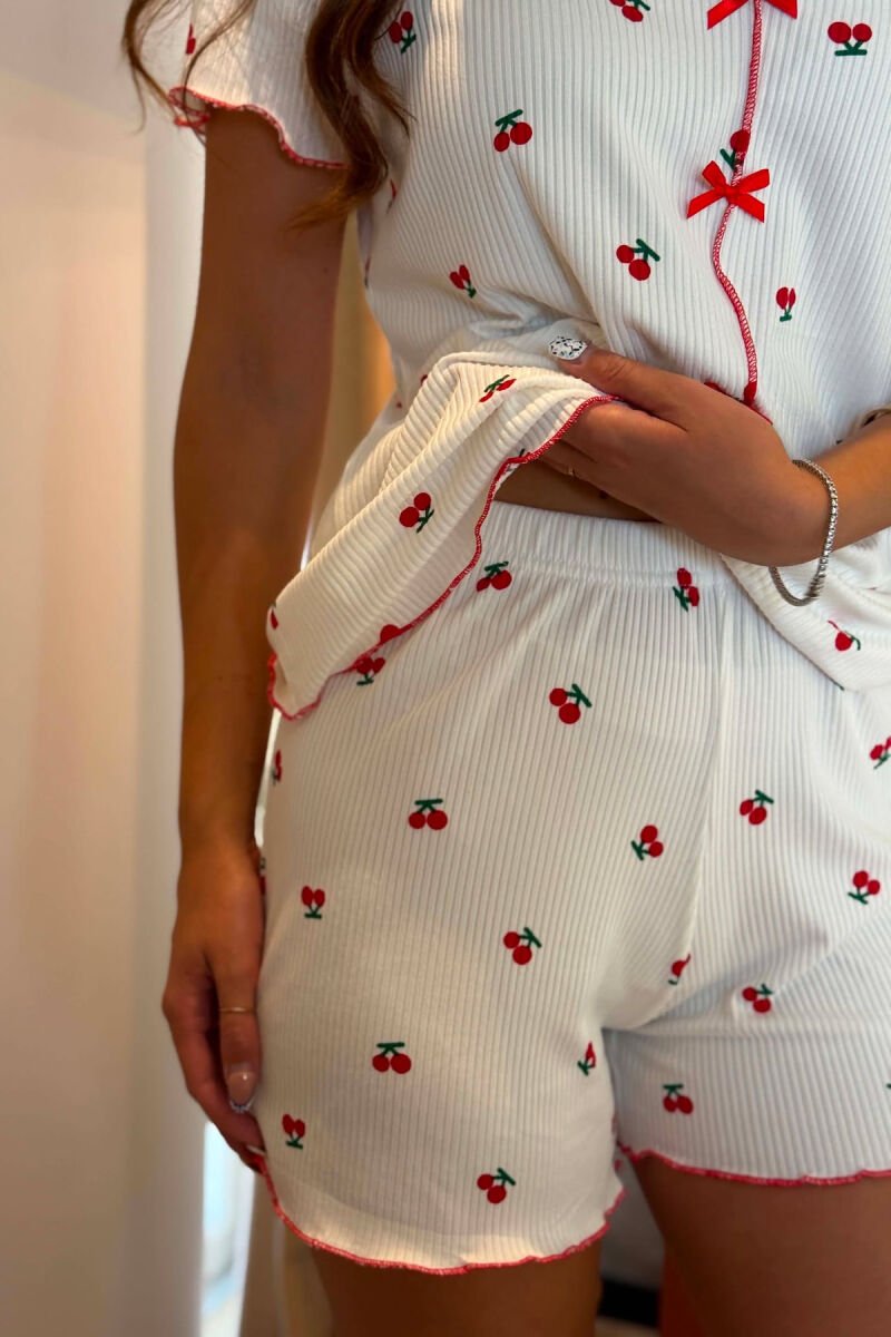CHERRY DESIGN SHIRT + SHORTS WOMEN PYJAMAS WHITE-E BARDHE - 8