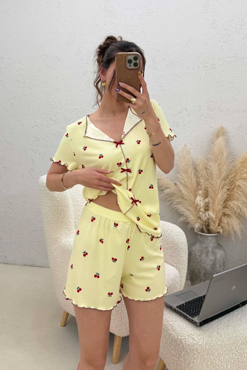 CHERRY DESIGN SHIRT + SHORTS WOMEN PYJAMAS YELLOW/E VERDHE - 5
