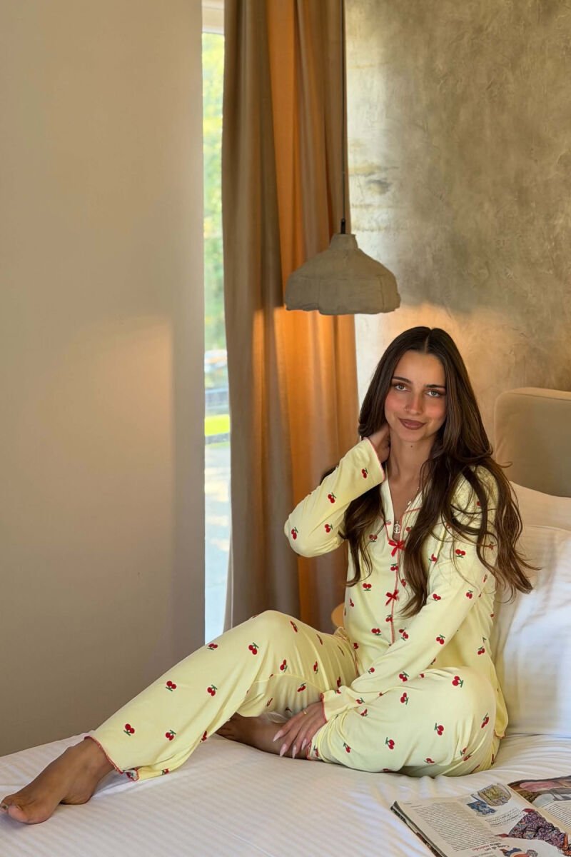CHERRY DESIGN SHIRT+ TROUSERS WOMEN PYJAMAS YELLOW/E VERDHE - 1