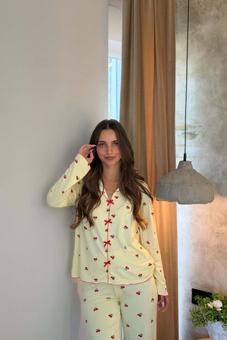 CHERRY DESIGN SHIRT+ TROUSERS WOMEN PYJAMAS YELLOW/E VERDHE - 3
