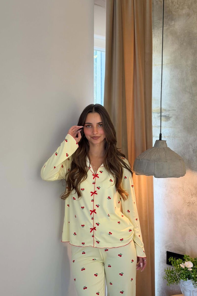 CHERRY DESIGN SHIRT+ TROUSERS WOMEN PYJAMAS YELLOW/E VERDHE - 3
