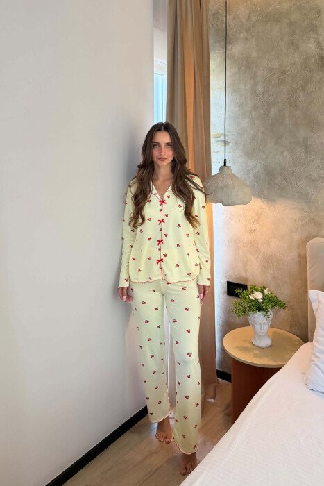 CHERRY DESIGN SHIRT+ TROUSERS WOMEN PYJAMAS YELLOW/E VERDHE - 5