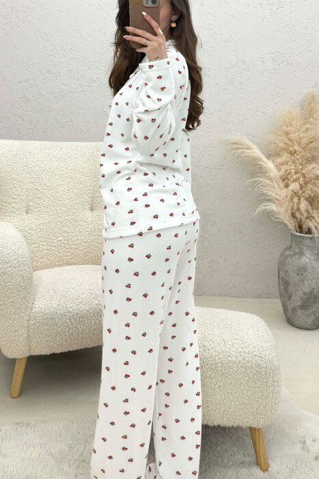 CHERRY DESIGN SHIRT+TROUSERS WOMEN PYJAMAS WHITE-E BARDHE - 2
