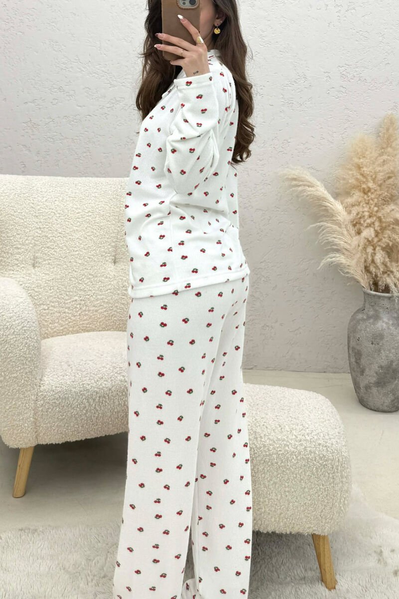 CHERRY DESIGN SHIRT+TROUSERS WOMEN PYJAMAS WHITE-E BARDHE - 2