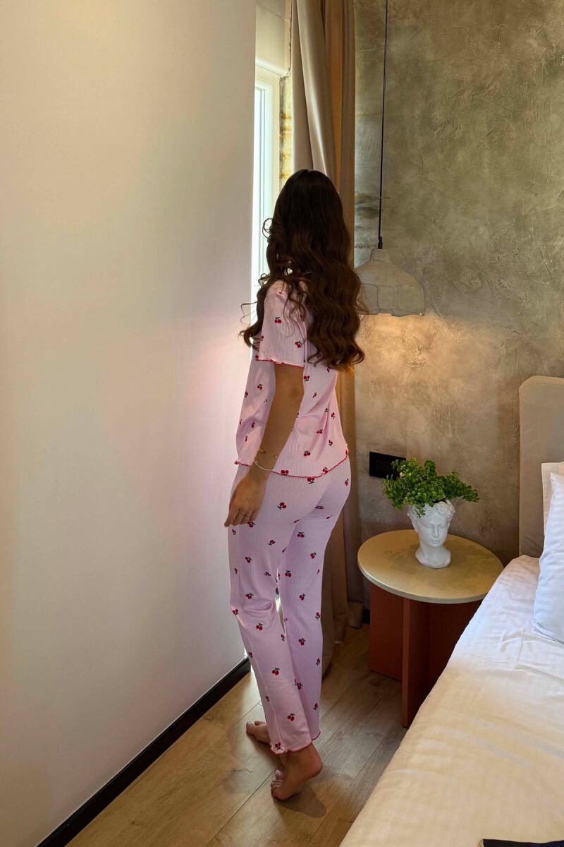 CHERRY DESIGN SHORT SLEEVE SHIRT+ SWEATPANTS WOMEN PYJAMAS PINK/ROZE - 7