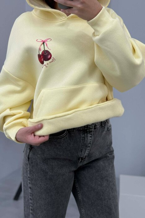 CHERRY LOGO FRONT& BACK DESIGN WOMEN HOODIE YELLOW/E VERDHE - 3