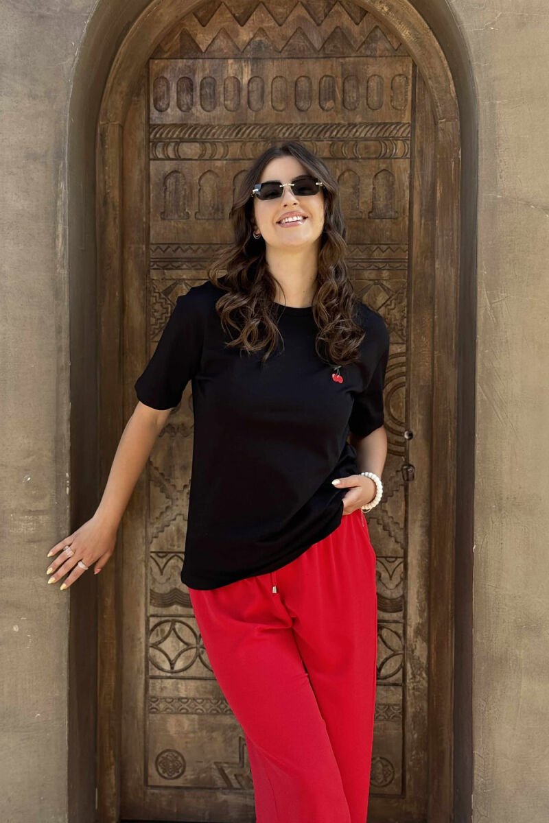 CHERRY LOGO ONE COLOR ROUND NECK WOMEN T-SHIRT BLACK/ E ZEZE - 2