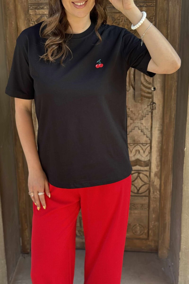 CHERRY LOGO ONE COLOR ROUND NECK WOMEN T-SHIRT BLACK/ E ZEZE - 4