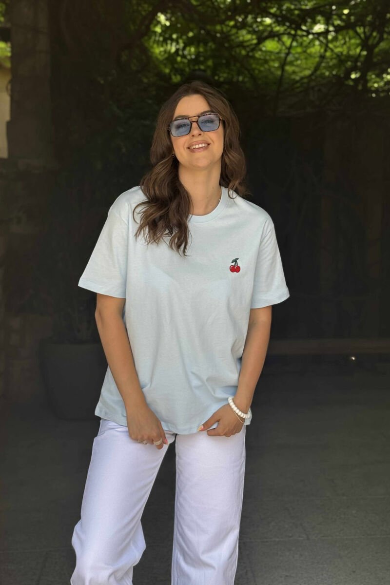 CHERRY LOGO ONE COLOR ROUND NECK WOMEN T-SHIRT LIGHTBLUE/BZ - 1