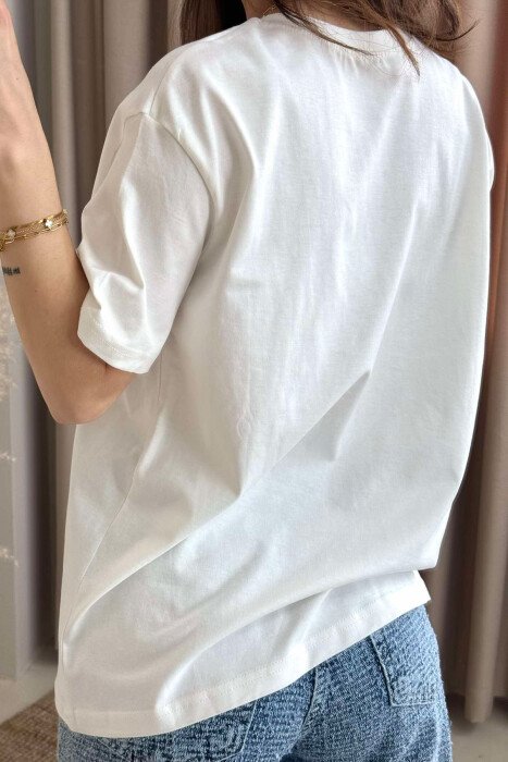 CHERRY LOGO ONE COLOR ROUND NECK WOMEN T-SHIRT WHITE-E BARDHE - 4