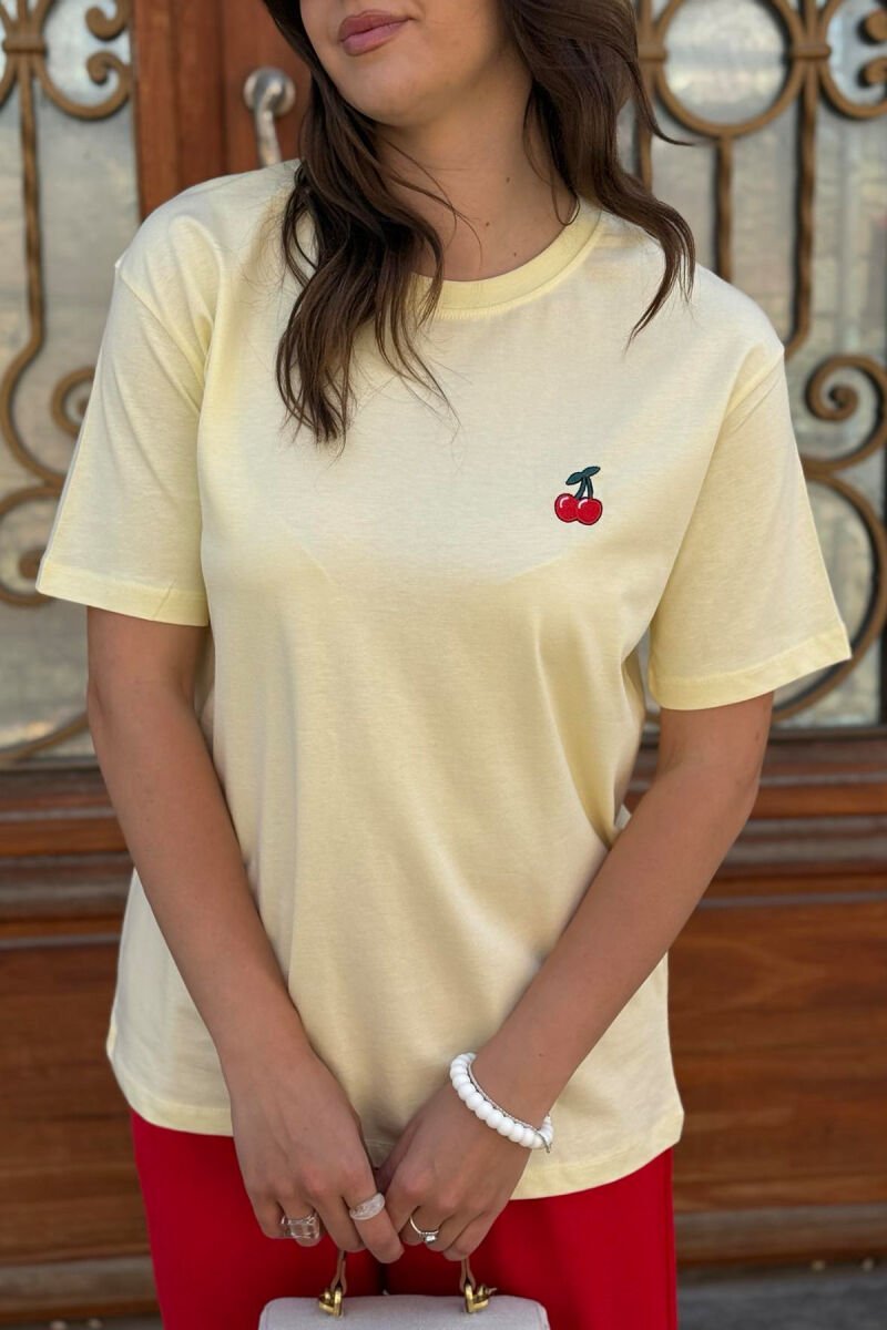 CHERRY LOGO ONE COLOR ROUND NECK WOMEN T-SHIRT YELLOW/E VERDHE - 4