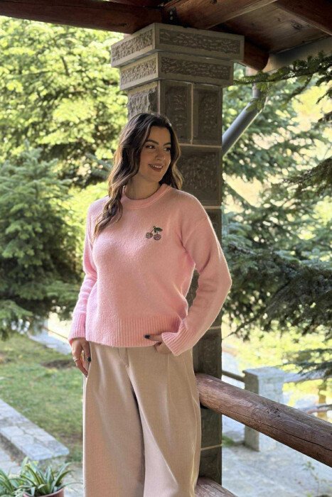 CHERRY LOGO ROUND NECK WOMEN SWEATER PINK/ROZE 