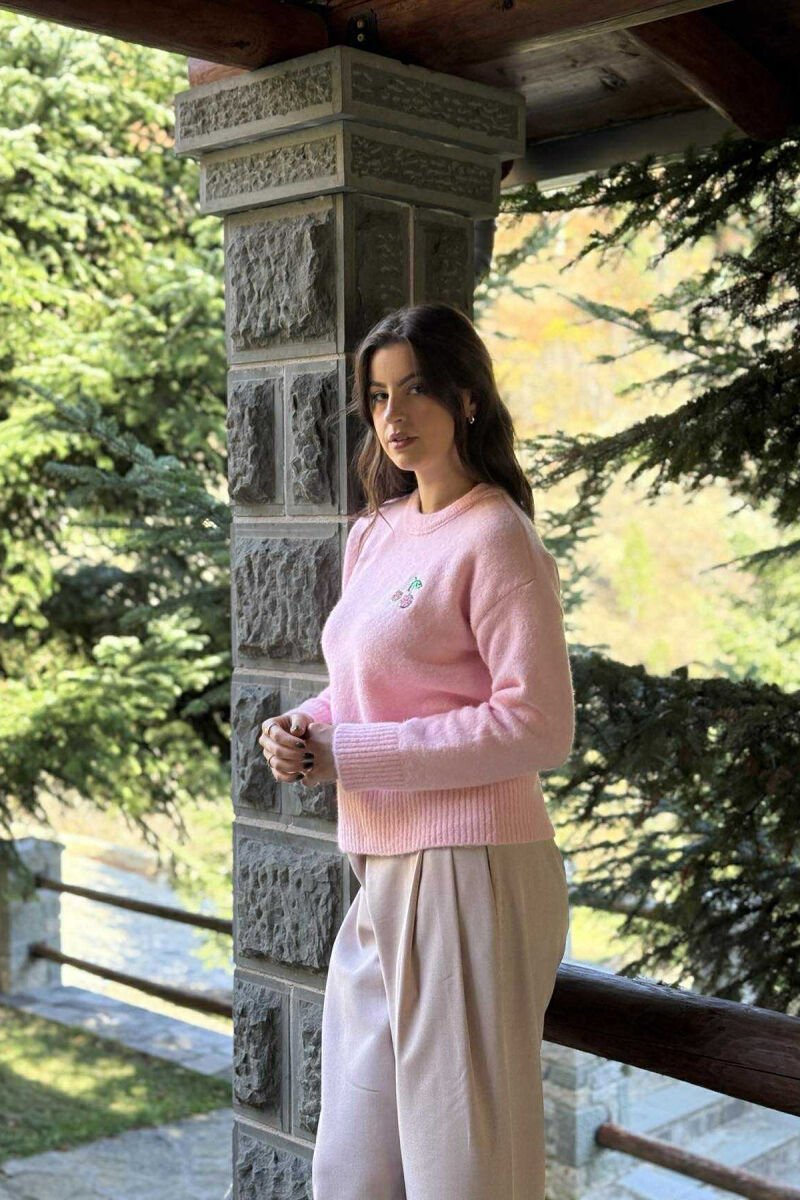 CHERRY LOGO ROUND NECK WOMEN SWEATER PINK/ROZE - 2