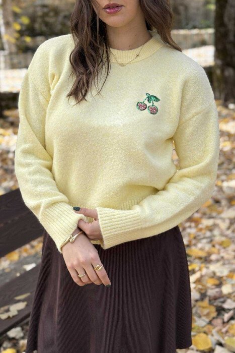 CHERRY LOGO ROUND NECK WOMEN SWEATER YELLOW/E VERDHE - 5