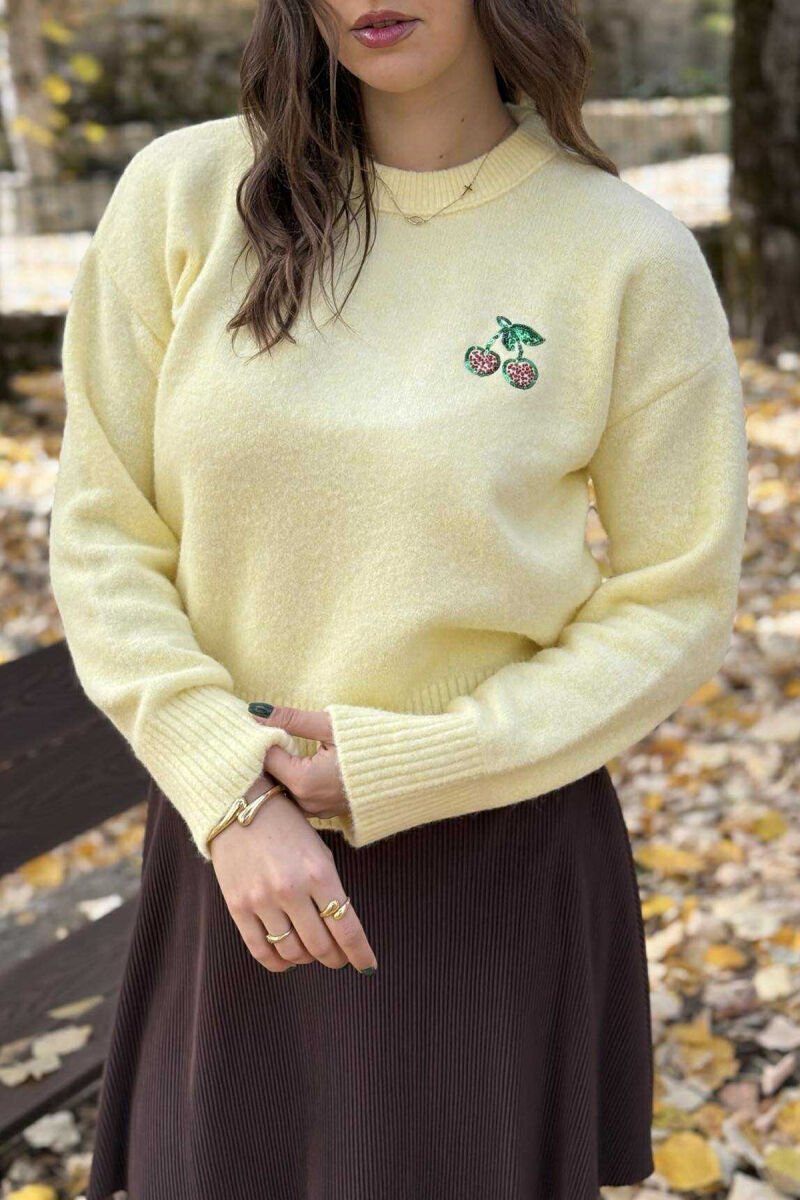 CHERRY LOGO ROUND NECK WOMEN SWEATER YELLOW/E VERDHE - 5