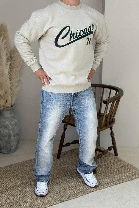 CHICAGO FRONT WRITTING FLUFFY MEN SWEATSHIRT GREY/GRI - 1