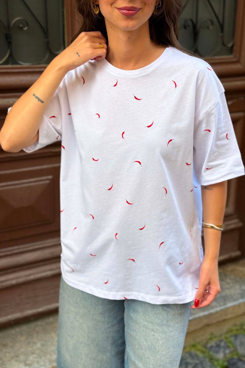 CHILI PEPPER PRINT ONE COLOR WOMAN T-SHIRT WHITE-E BARDHE - 3