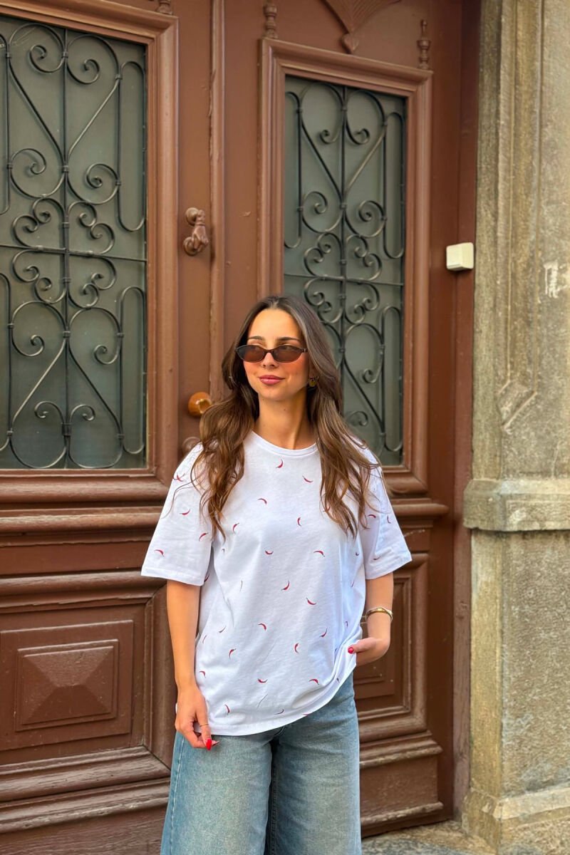 CHILI PEPPER PRINT ONE COLOR WOMAN T-SHIRT WHITE-E BARDHE - 5