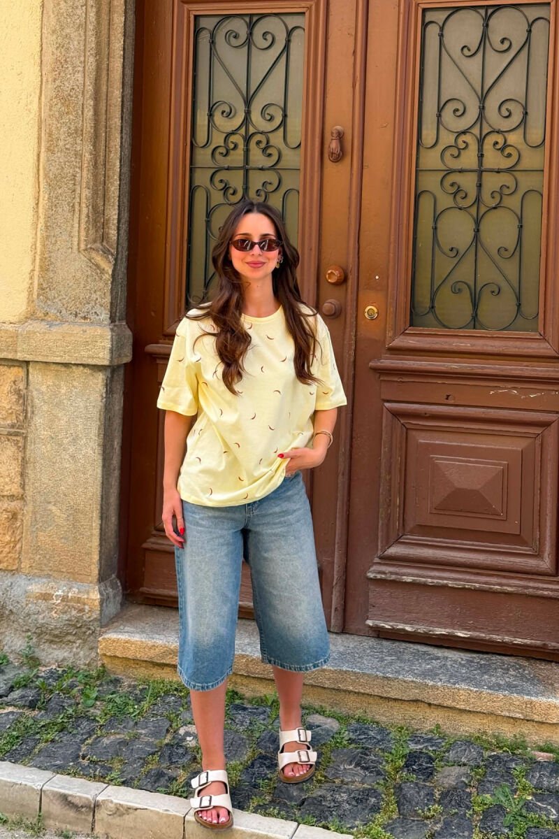 CHILI PEPPER PRINT ONE COLOR WOMAN T-SHIRT YELLOW/E VERDHE - 2