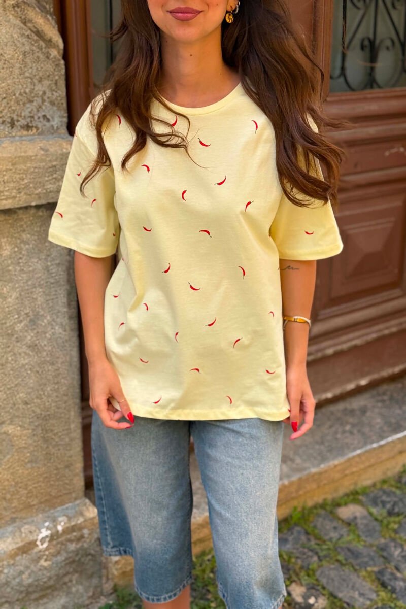 CHILI PEPPER PRINT ONE COLOR WOMAN T-SHIRT YELLOW/E VERDHE - 3