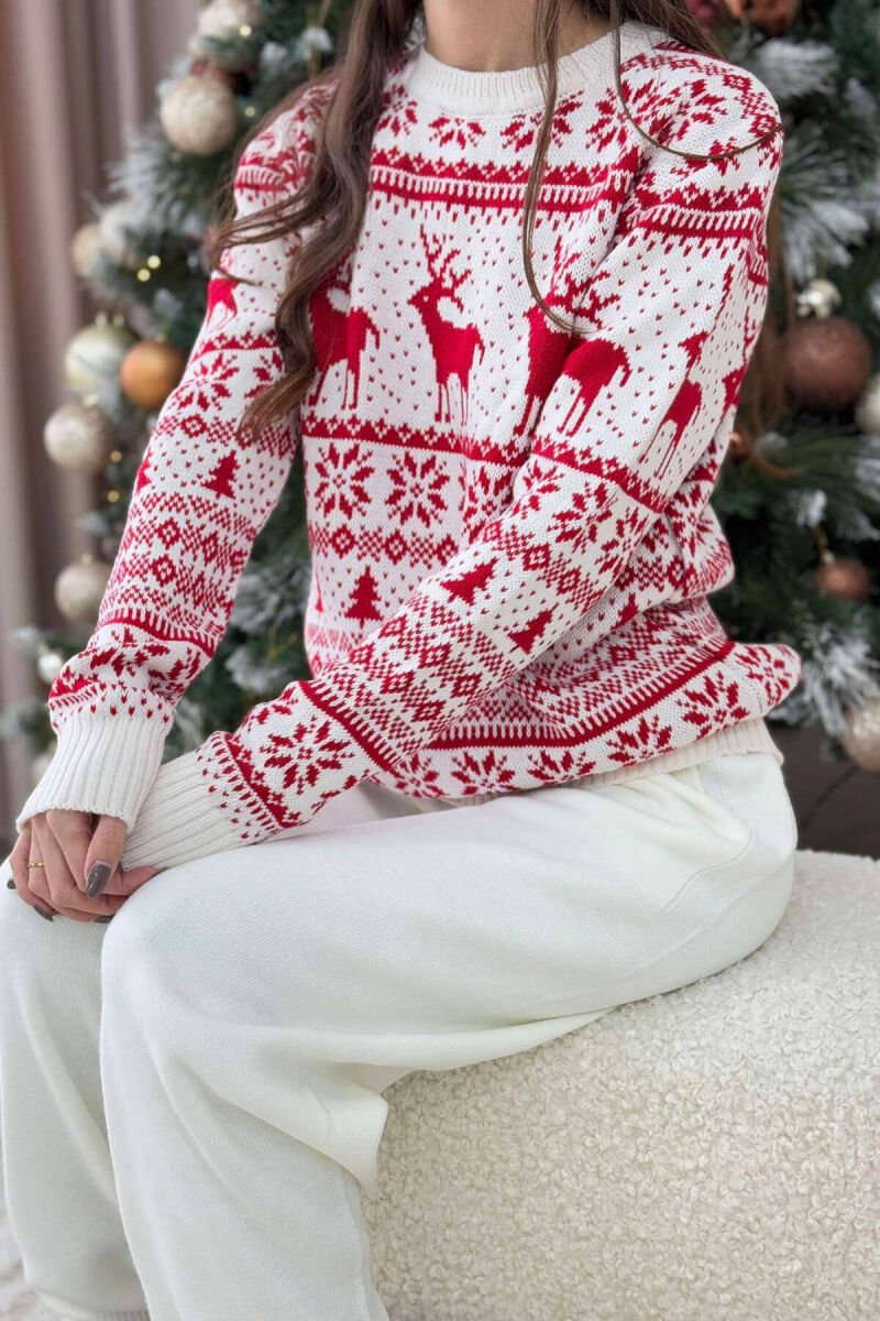 CHRISTMAS DESIGN UNISEX SWEATER WHITE-RED/BAKU - 1