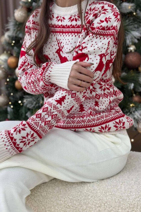 CHRISTMAS DESIGN UNISEX SWEATER WHITE-RED/BAKU - 4