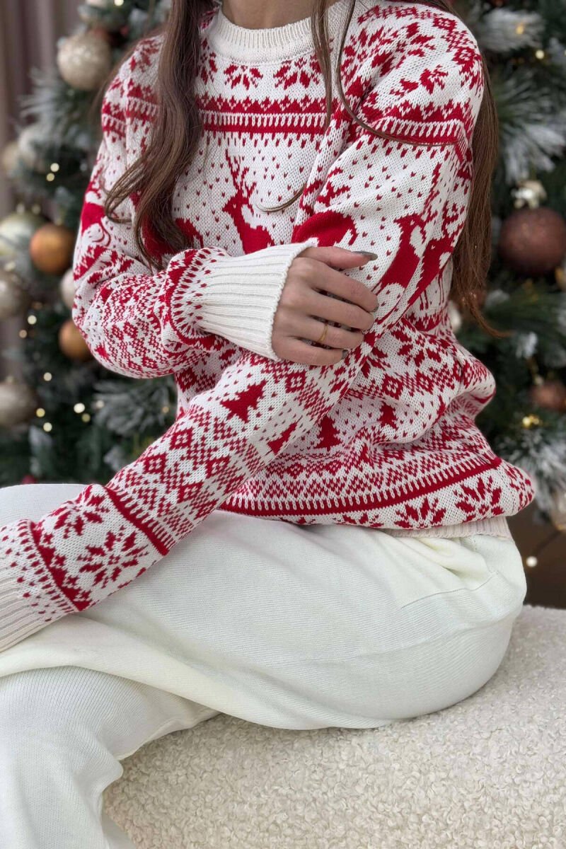 CHRISTMAS DESIGN UNISEX SWEATER WHITE-RED/BAKU - 4
