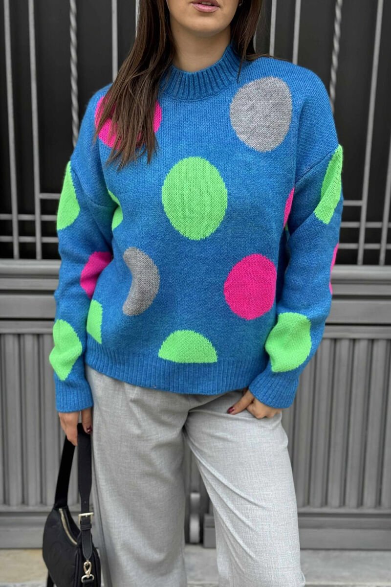 CIRCLES DESIGN HIGH NECK WOMEN SWEATER BLUE/BLU - 4