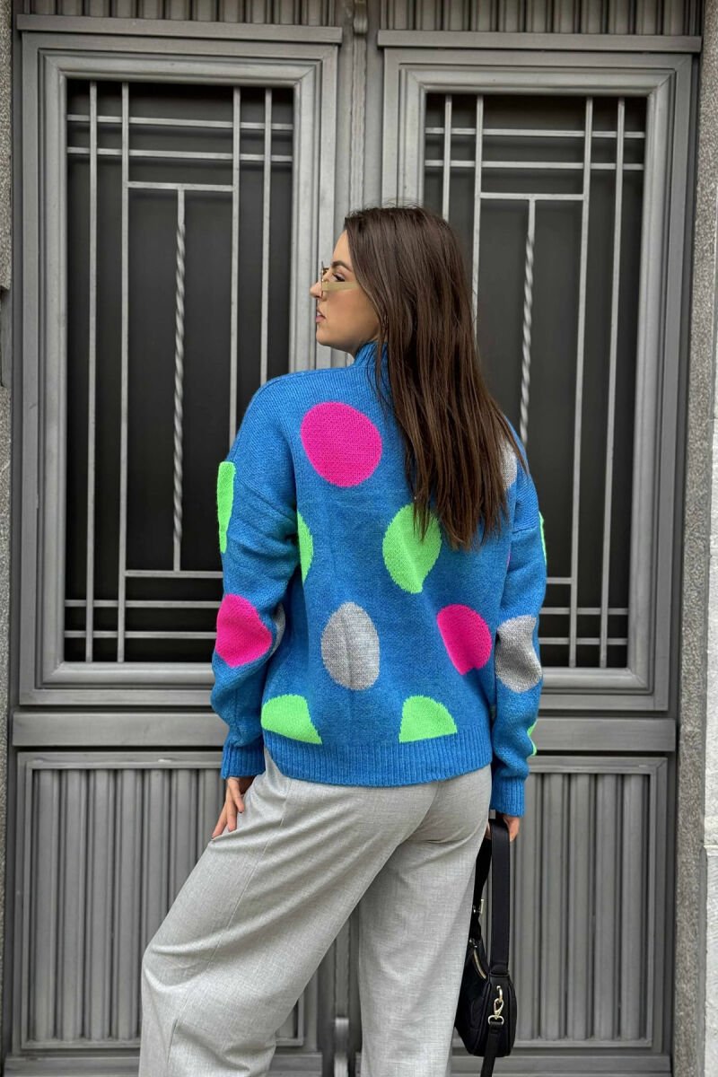 CIRCLES DESIGN HIGH NECK WOMEN SWEATER BLUE/BLU - 3