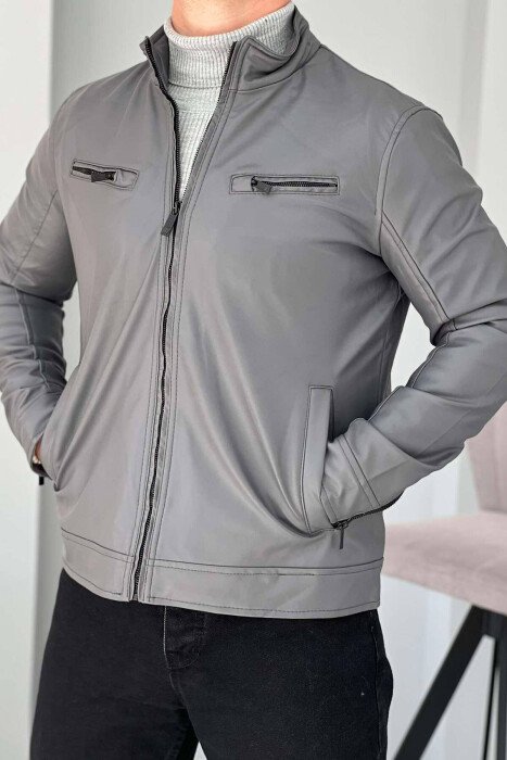 CLASSIC BIKER MEN JACKET GREY/GRI - KLAUDIO FASHION
