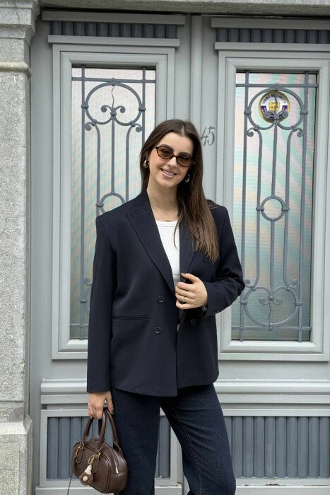 CLASSIC BLACK BUTTON- SLEEVE WOMEN JACKET DARK BLUE/BEE - 2