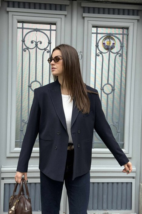 CLASSIC BLACK BUTTON- SLEEVE WOMEN JACKET DARK BLUE/BEE - 4