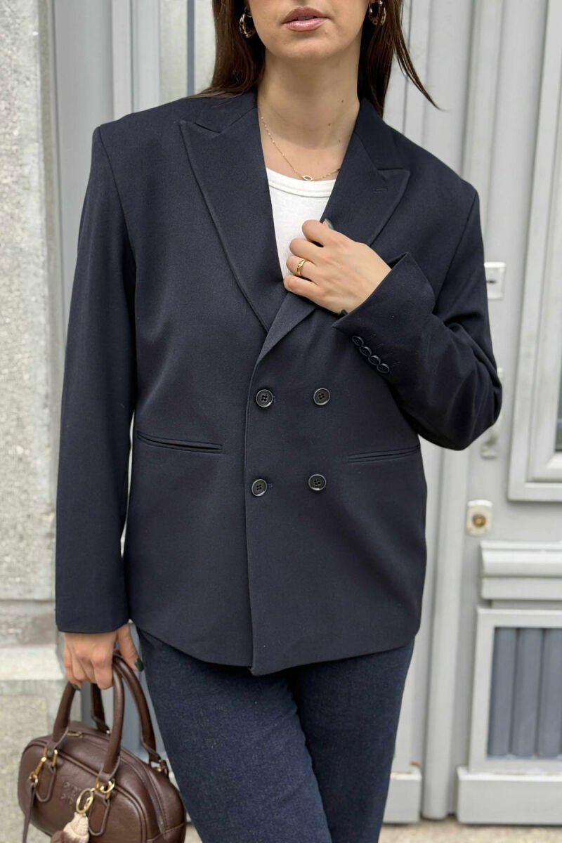 CLASSIC BLACK BUTTON- SLEEVE WOMEN JACKET DARK BLUE/BEE - 5