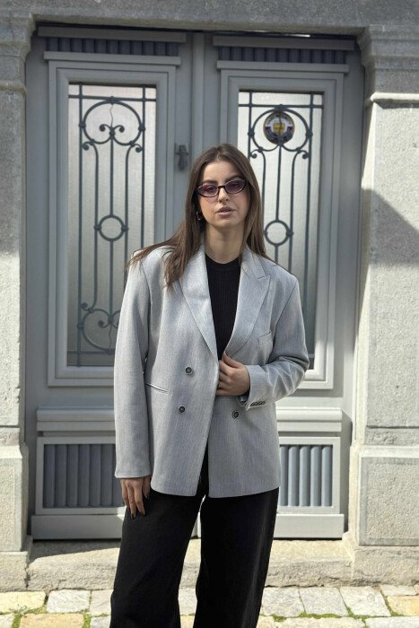 CLASSIC BLACK BUTTON- SLEEVE WOMEN JACKET LIGHT GREY/GZ 