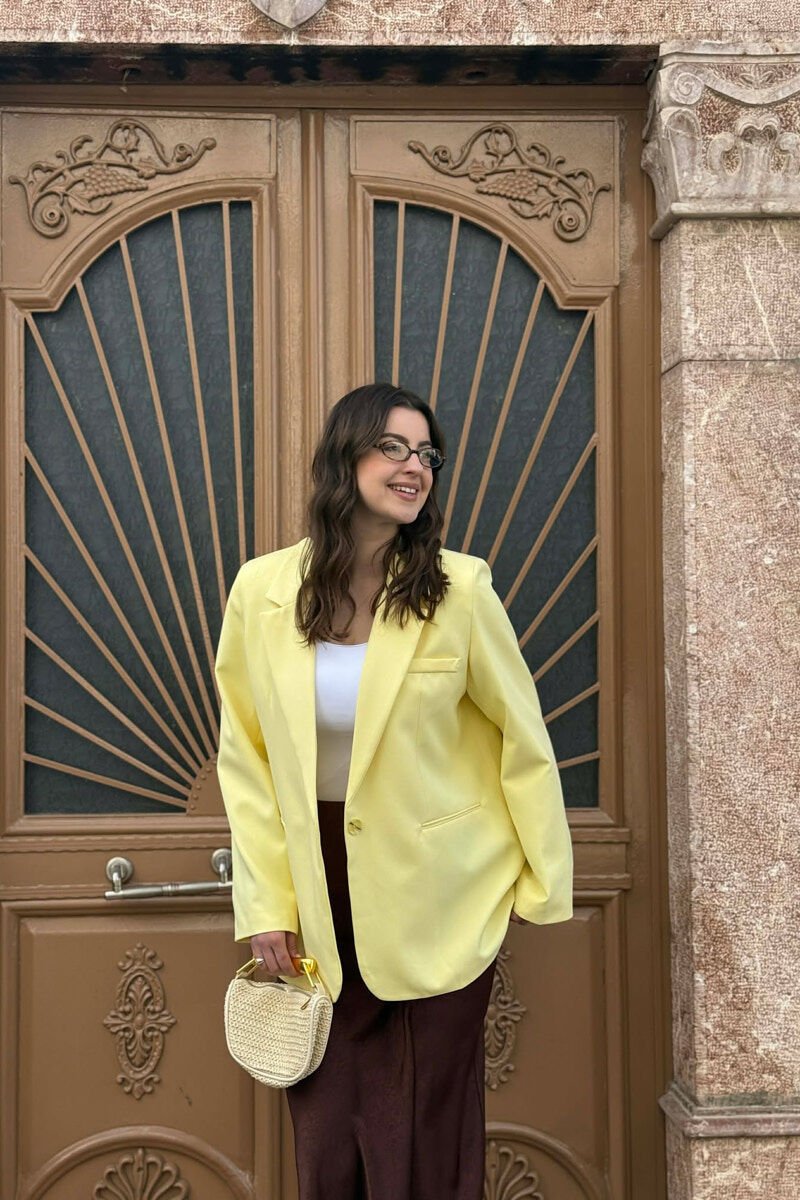 CLASSIC ONE COLOR SIMPLE WOMAN JACKET YELLOW/E VERDHE - 2
