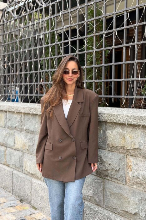 CLASSIC ONE COLOR WOMAN JACKET BROWN/KAFE - KLAUDIO FASHION