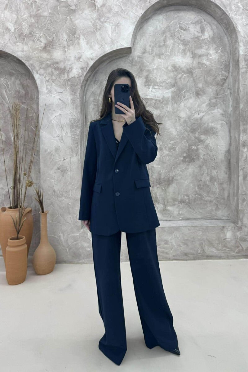 CLASSIC SIMPLE JACKET+TROUSERS WOMEN SET DARK BLUE/BEE - 2