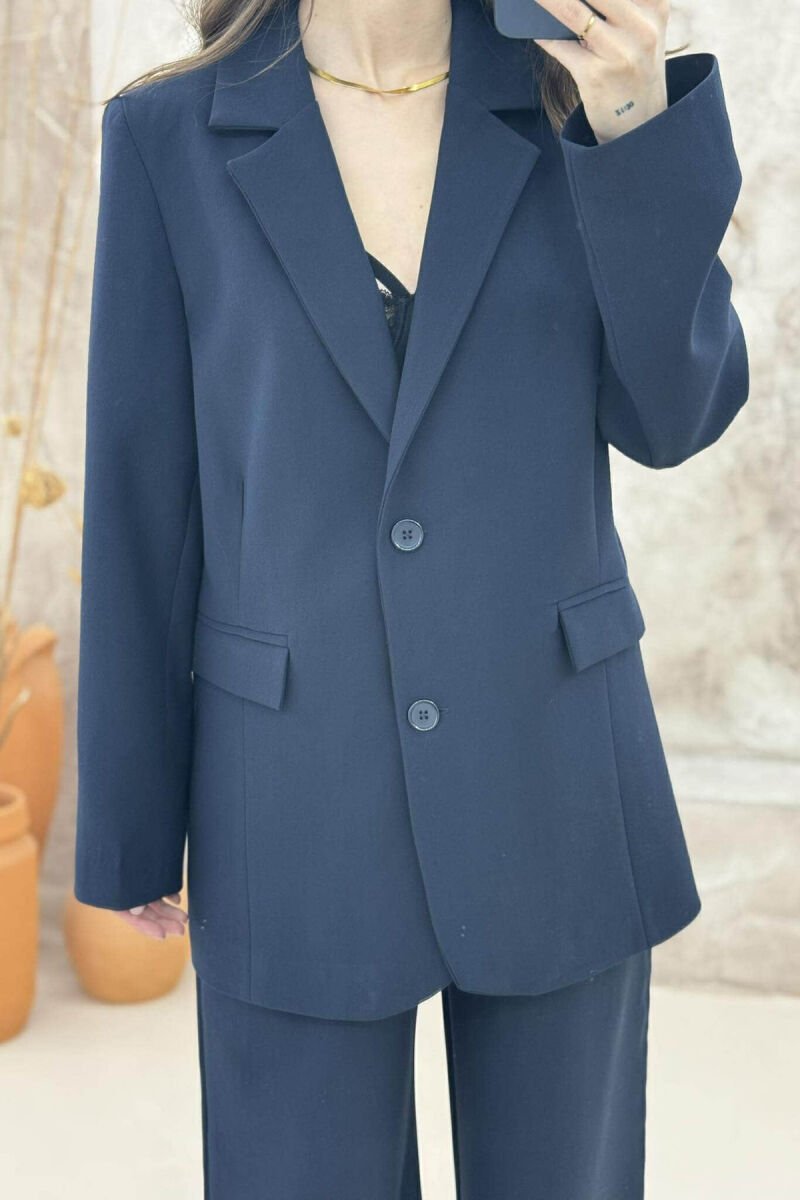 CLASSIC SIMPLE JACKET+TROUSERS WOMEN SET DARK BLUE/BEE - 4