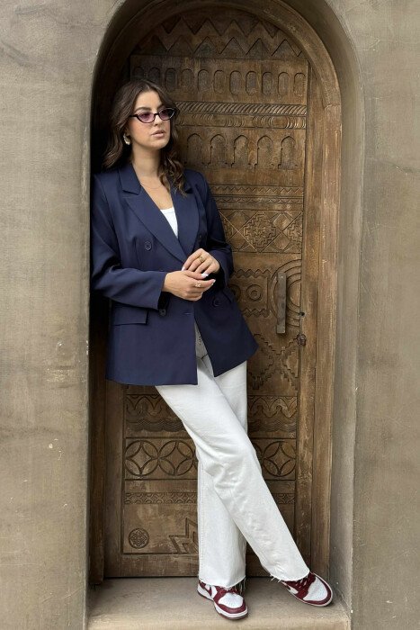 CLASSIC SIMPLE ONE COLOR WOMEN JACKET BLUE/BLU - KLAUDIO FASHION