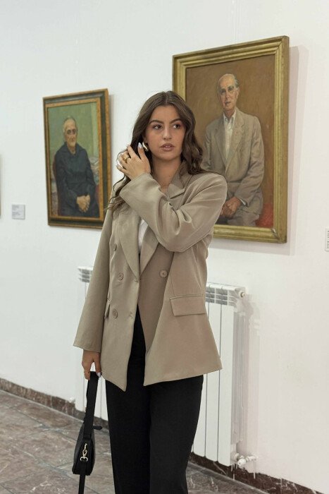 CLASSIC SIMPLE ONE COLOR WOMEN JACKET KHAKI / KAKI - KLAUDIO FASHION